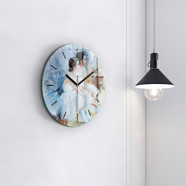 Round glass wall clock Young ballerinas