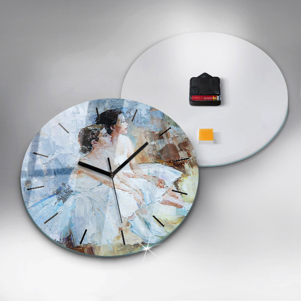 Round glass wall clock Young ballerinas