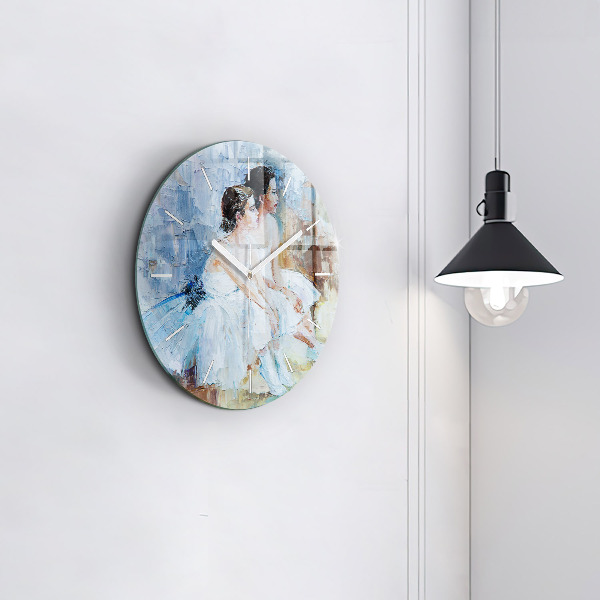 Round glass wall clock Young ballerinas
