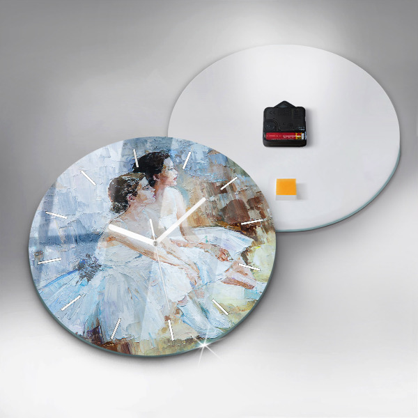 Round glass wall clock Young ballerinas