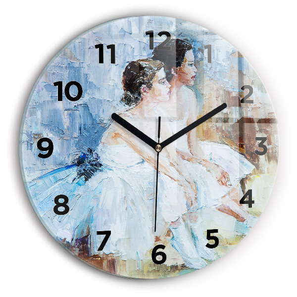 Round glass wall clock Young ballerinas