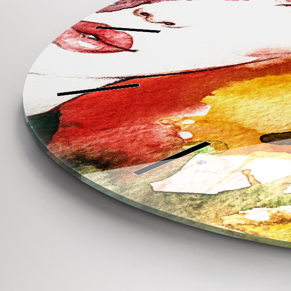 Round glass wall clock Colorful portrait of a woman