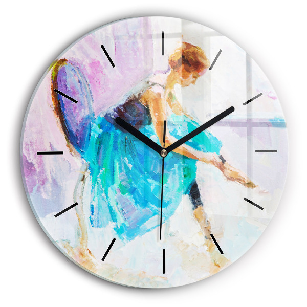 Round glass wall clock Preparing the ballerina