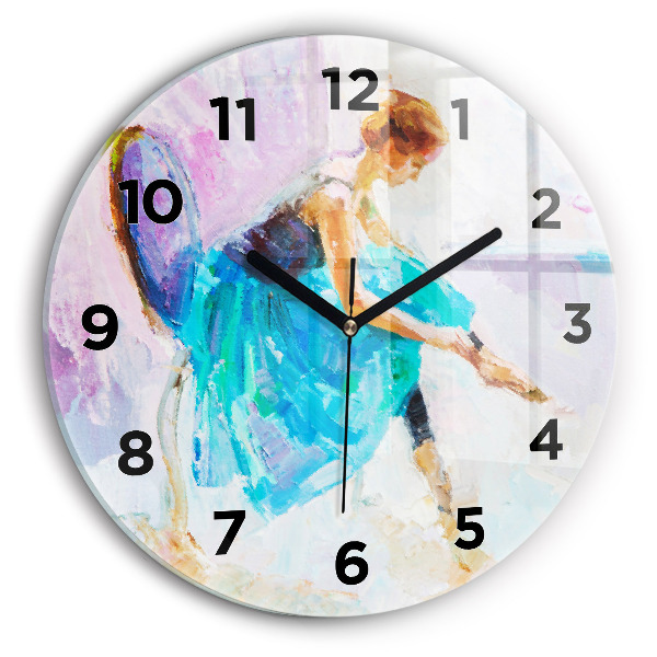 Round glass wall clock Preparing the ballerina