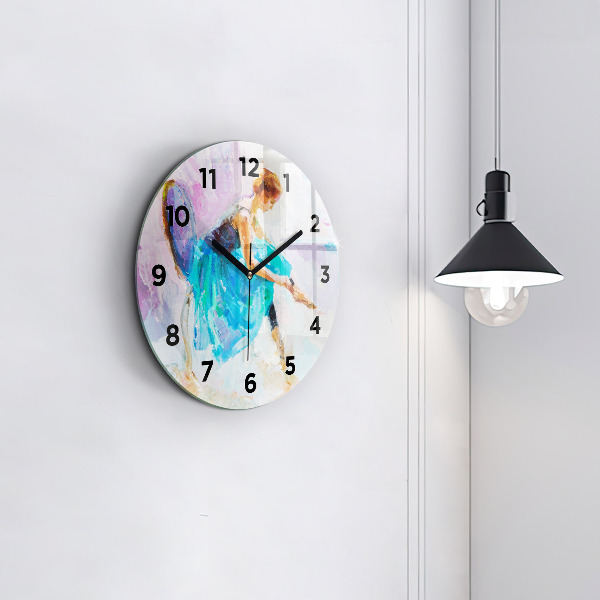 Round glass wall clock Preparing the ballerina