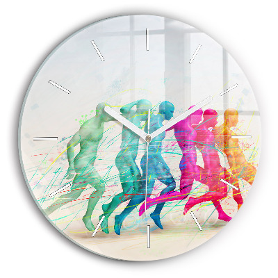 Round glass wall clock Colorful people
