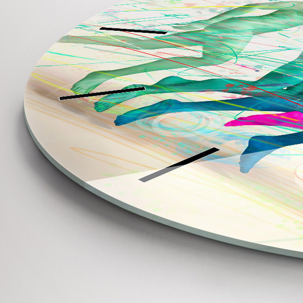 Round glass wall clock Colorful people