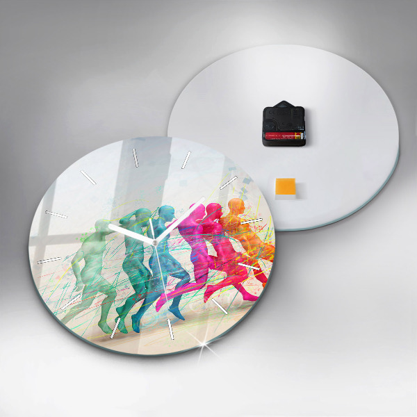 Round glass wall clock Colorful people