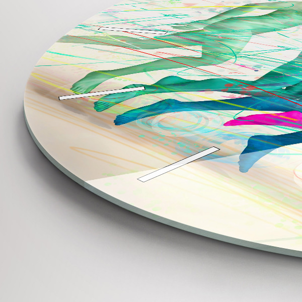 Round glass wall clock Colorful people