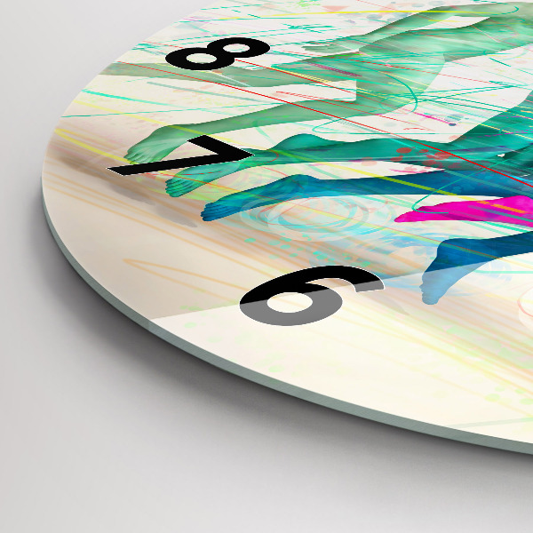 Round glass wall clock Colorful people