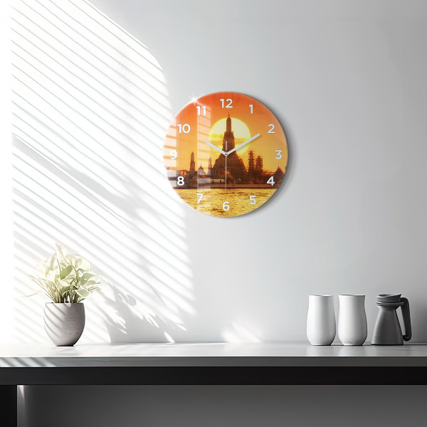 Round glass wall clock Wat arun bangkok thailand