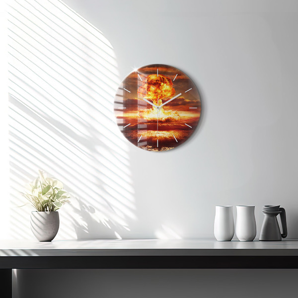 Round glass wall clock Atomic bomb explosion