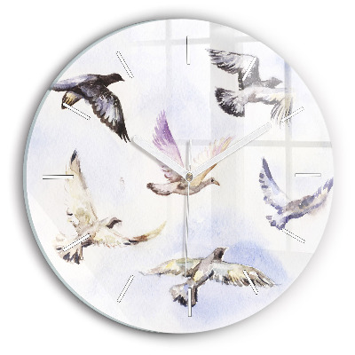 Round glass wall clock Flying birds