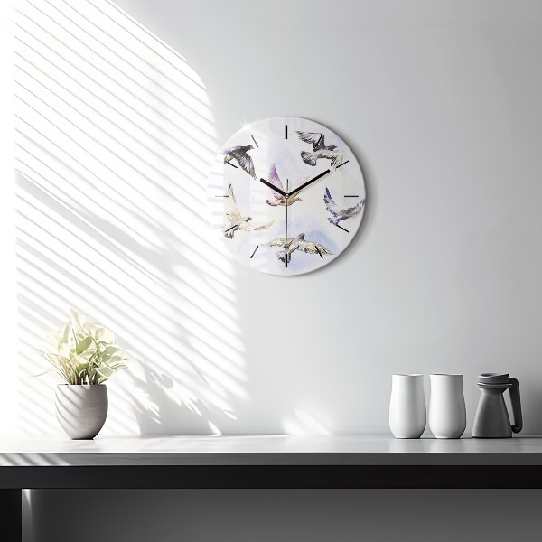 Round glass wall clock Flying birds