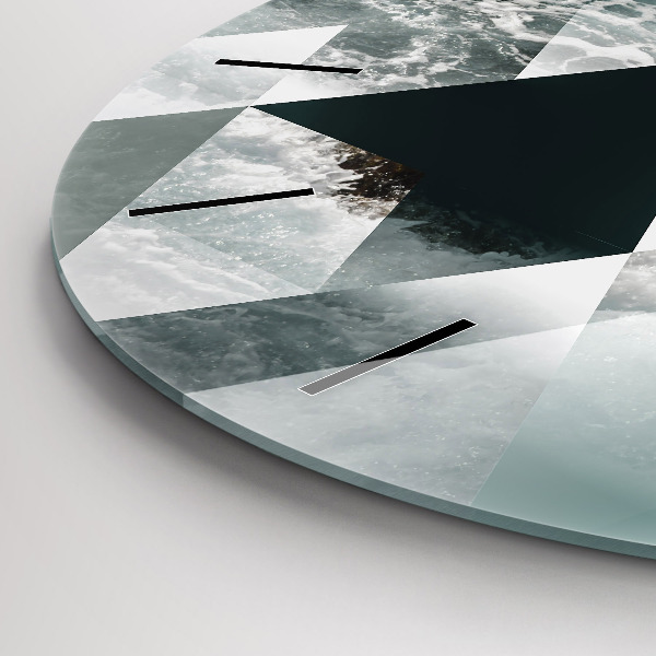 Round glass wall clock Abstract sea waves