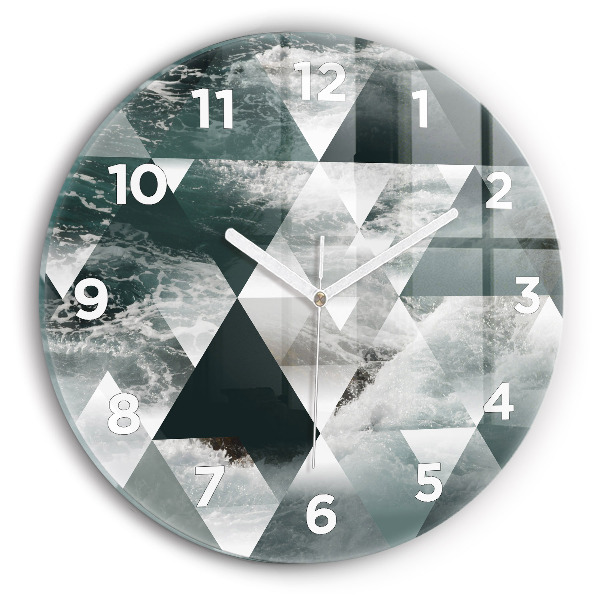 Round glass wall clock Abstract sea waves