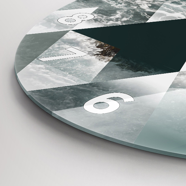 Round glass wall clock Abstract sea waves