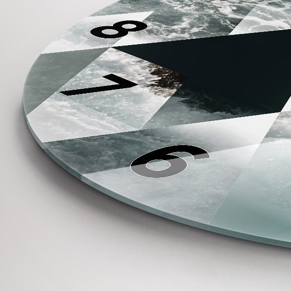 Round glass wall clock Abstract sea waves