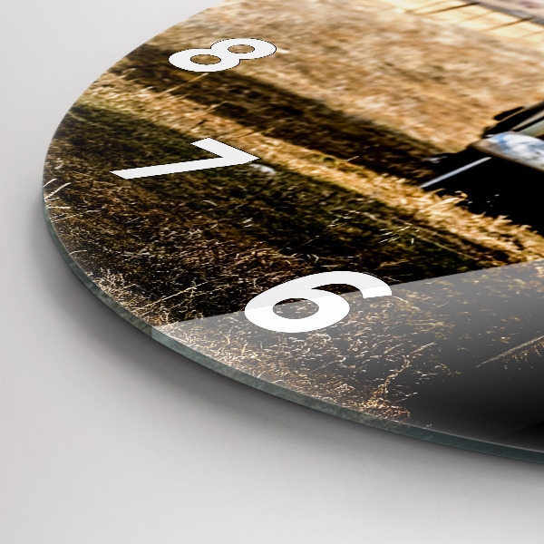 Round glass wall clock Old cars