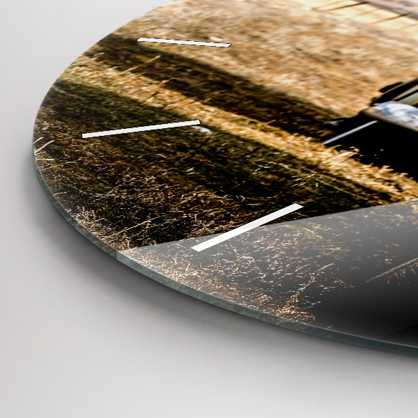 Round glass wall clock Old cars