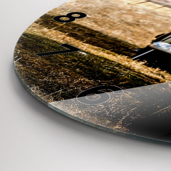 Round glass wall clock Old cars
