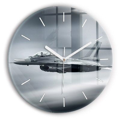 Round glass wall clock Military aircraft