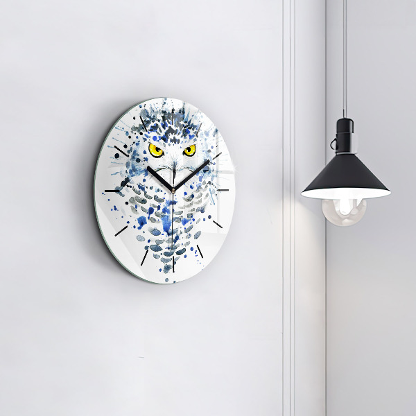 Round glass wall clock Owl look