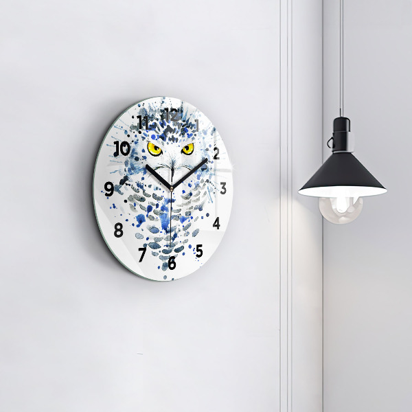 Round glass wall clock Owl look