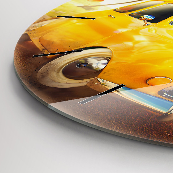 Round glass wall clock Car with surfboard