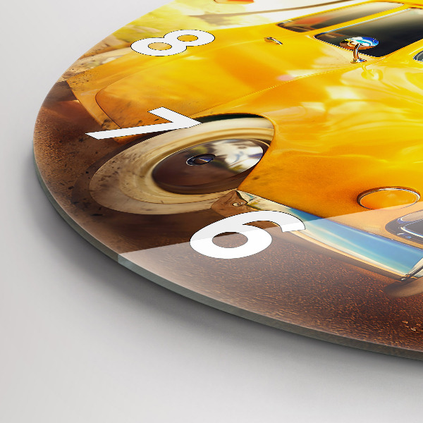 Round glass wall clock Car with surfboard