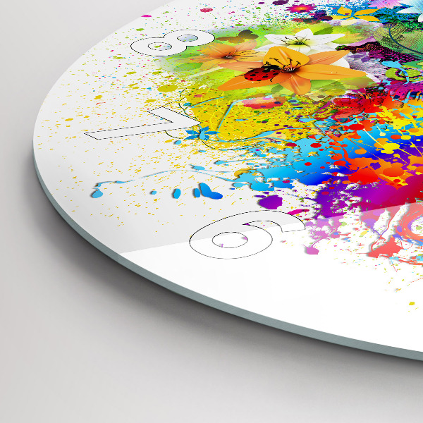 Round glass wall clock Floral harmony with butterflies