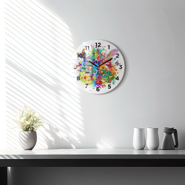 Round glass wall clock Floral harmony with butterflies
