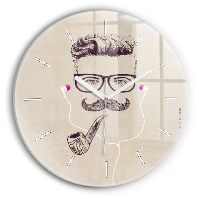 Round glass wall clock Man with a pipe