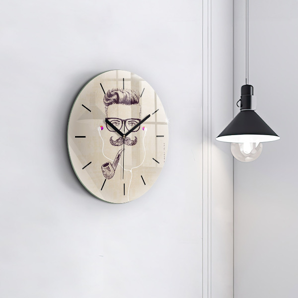 Round glass wall clock Man with a pipe