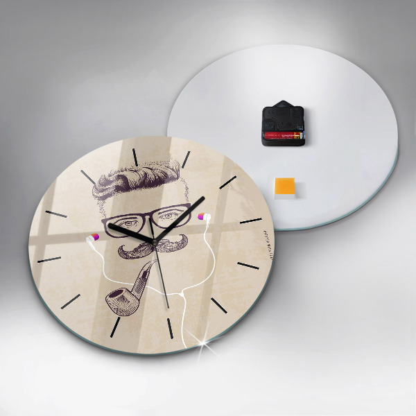 Round glass wall clock Man with a pipe