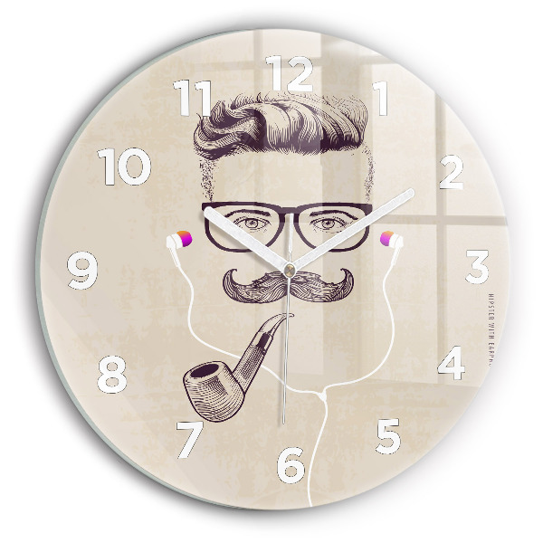 Round glass wall clock Man with a pipe
