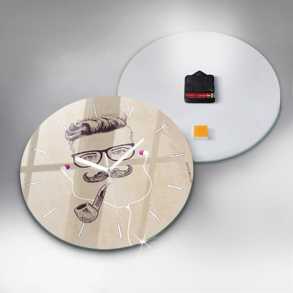 Round glass wall clock Man with a pipe