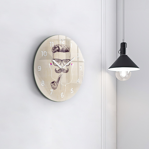 Round glass wall clock Man with a pipe