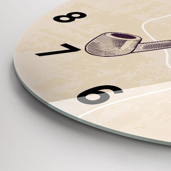 Round glass wall clock Man with a pipe