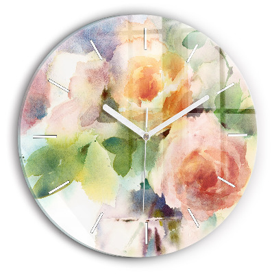Round glass wall clock Roses in a Vase Watercolor