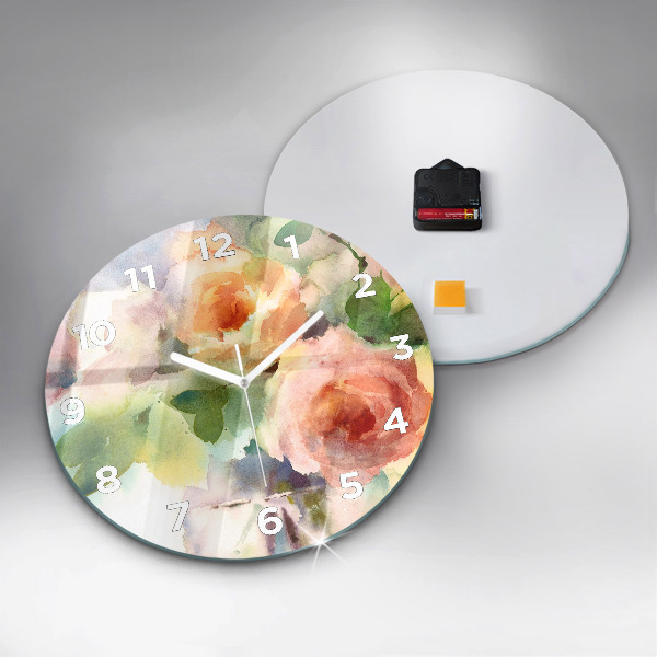 Round glass wall clock Roses in a Vase Watercolor