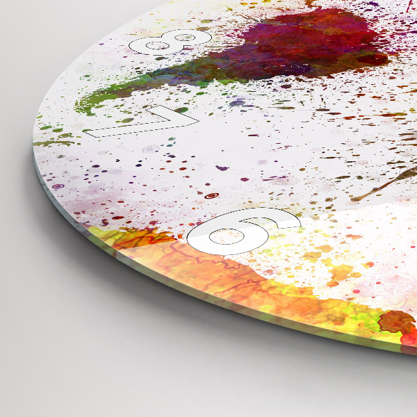 Round glass wall clock Watercolor map of the world