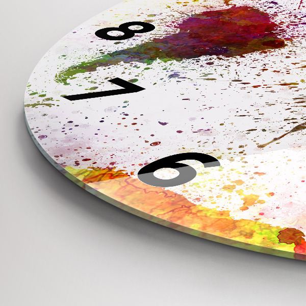 Round glass wall clock Watercolor map of the world