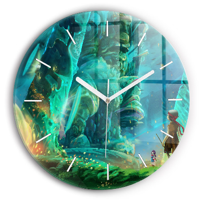 Round glass wall clock Children in the forest