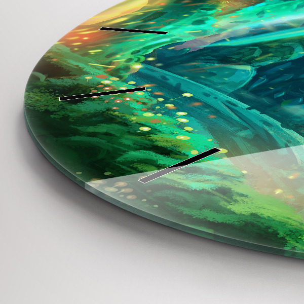 Round glass wall clock Children in the forest