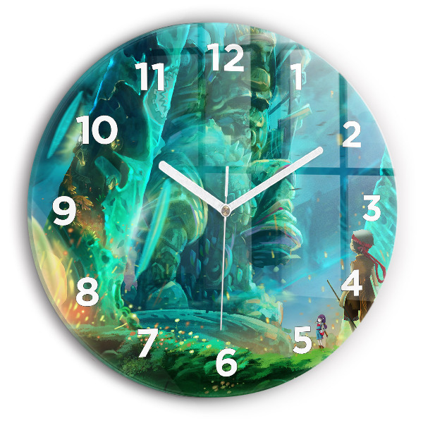 Round glass wall clock Children in the forest