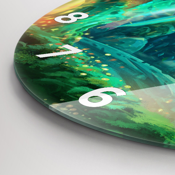 Round glass wall clock Children in the forest