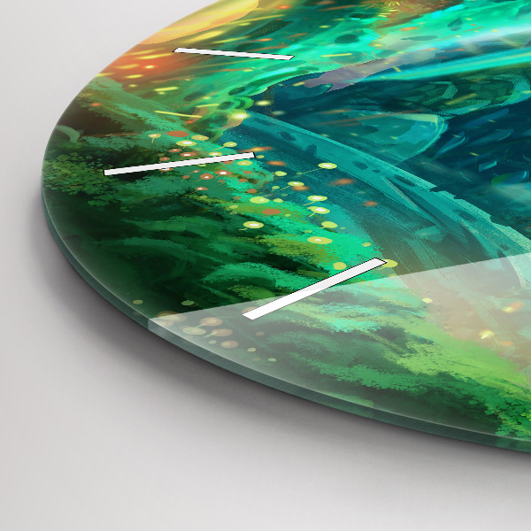Round glass wall clock Children in the forest