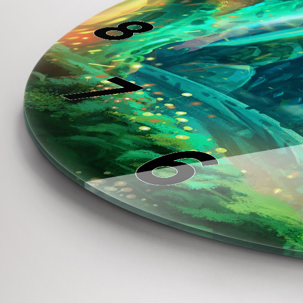 Round glass wall clock Children in the forest