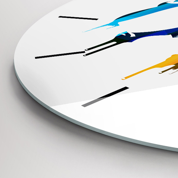 Round glass wall clock Colorful painted elephant